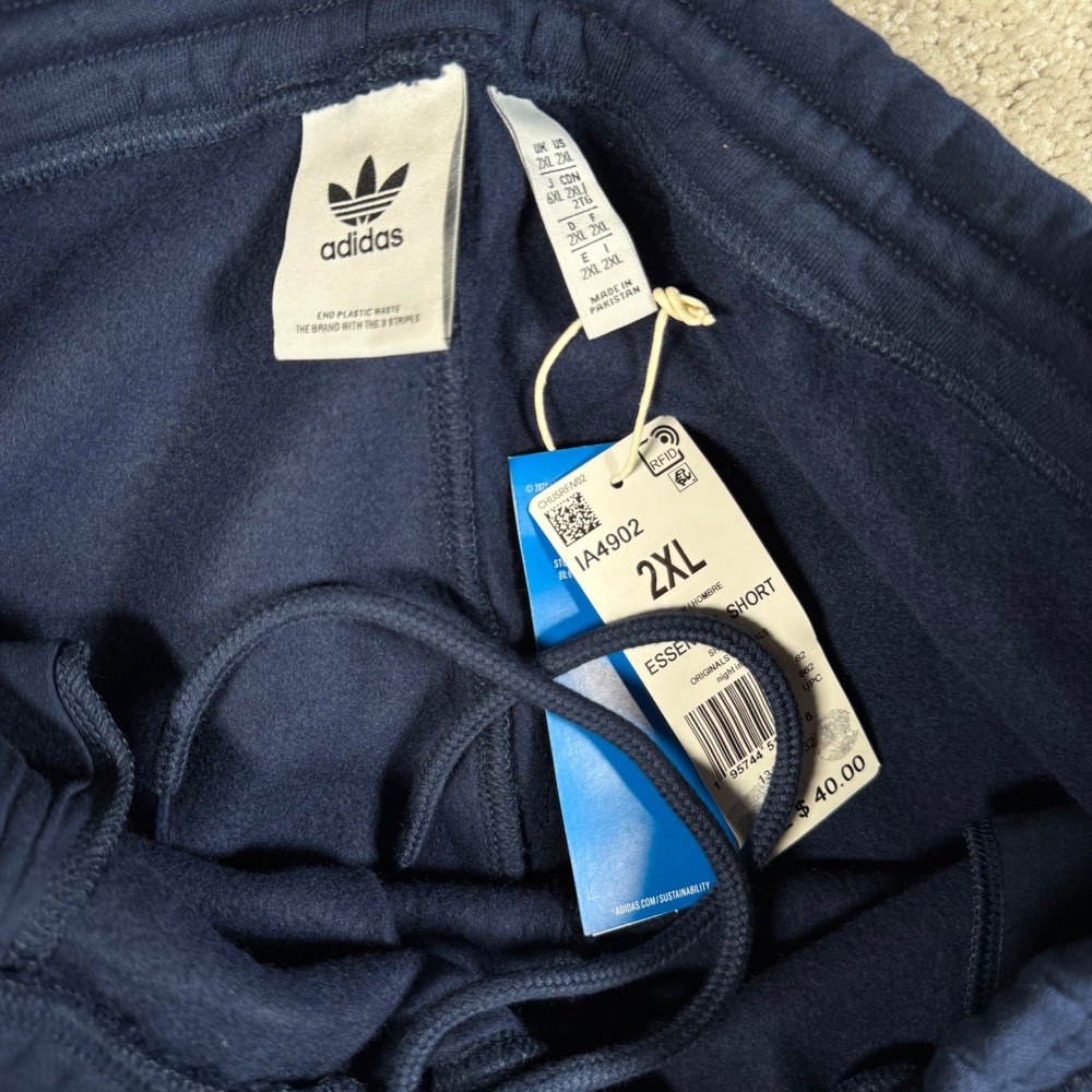 NWT‎ Adidas Originals Essential Short 2XL Mens Navy Blue Trefoil Logo Gym Casual - Picture 7 of 10